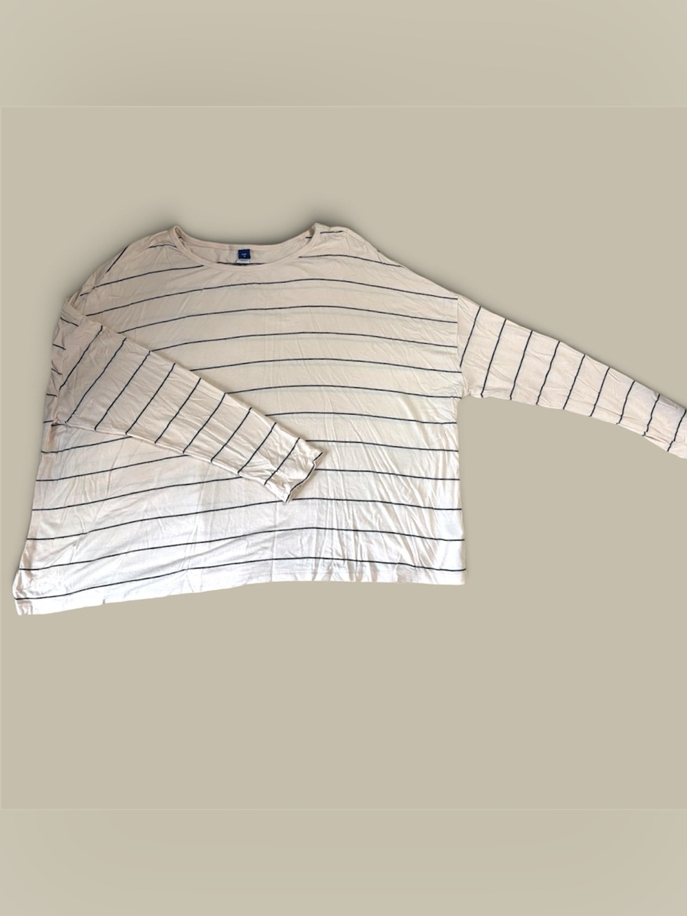 Old Navy Cream and Navy Striped Long Sleeve Tee